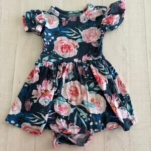 Milk + Coco Emma Ruffle Blue Floral Dress 3-6 Months GUC Bamboo
